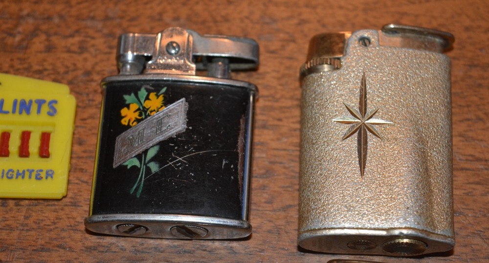 VTG RONSON Lighters (5) Gold Black Monogrammed EMPTY