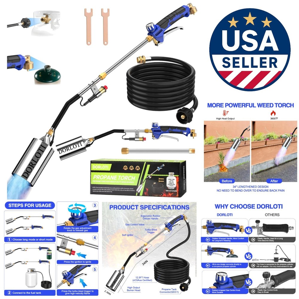 Versatile Propane Torch with Dual Modes - 12.5FT Hose for Weeding & Snow Melting