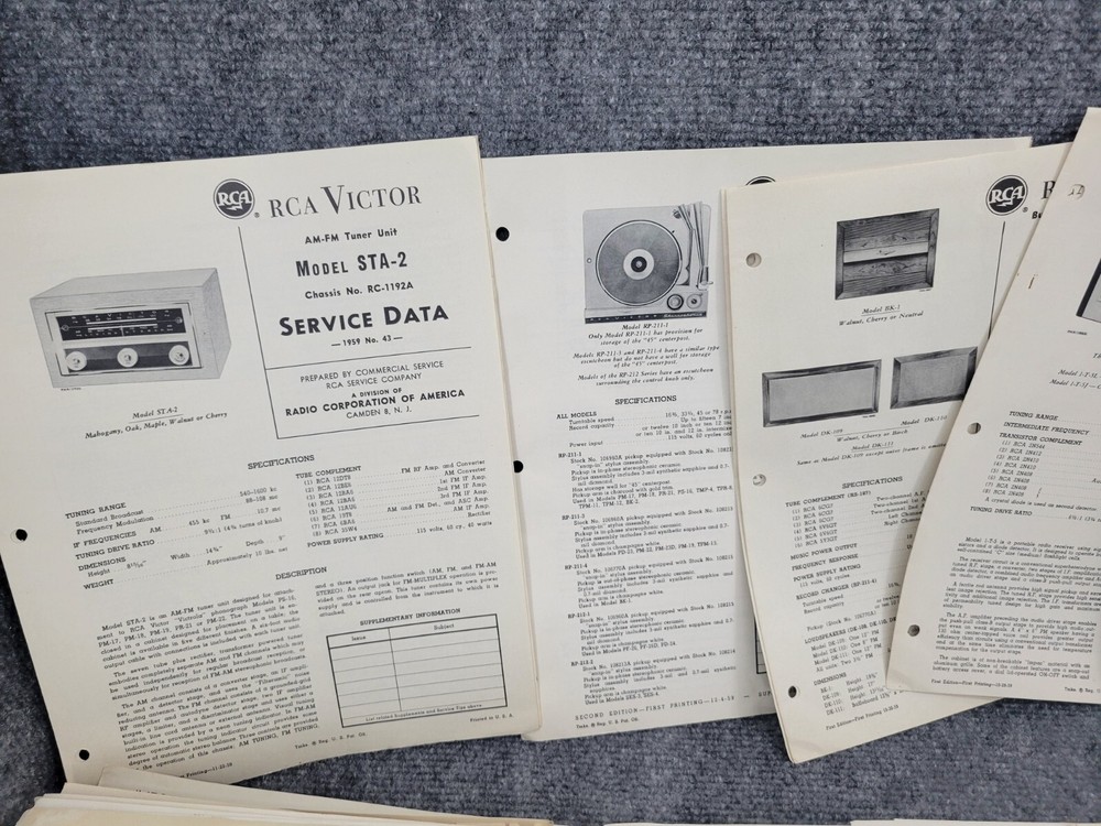 Vintage RCA Service Repair Technical Data Sheets Lot