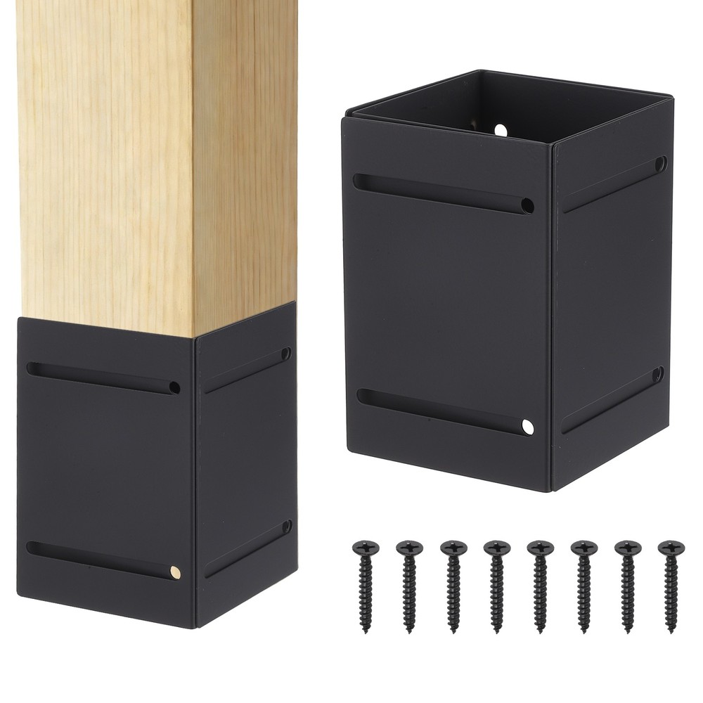 Adjustable Steel Pole Protector (3.3"-6") for Fence, Black