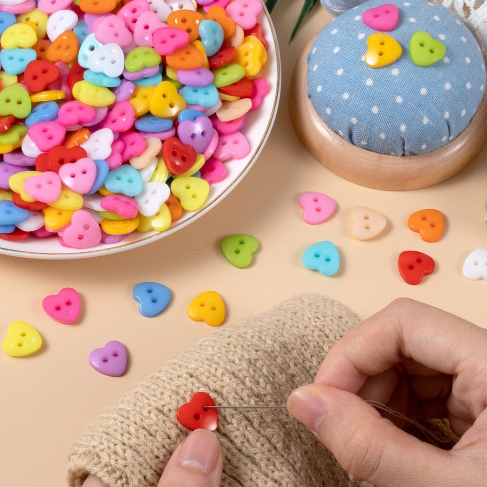 300pcs Heart Buttons, Spring Resin Sewing Buttons, Decorative Plastic Accesso...