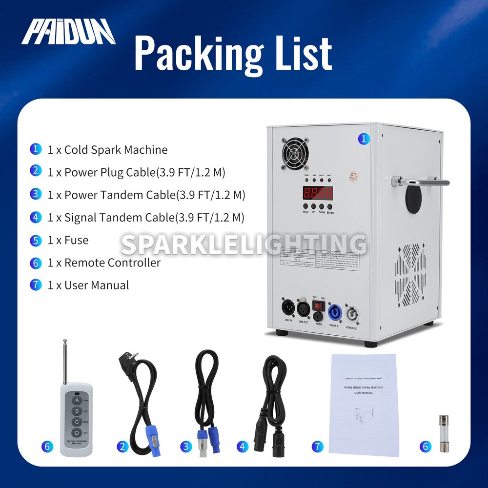 PAIDUN Large Cold Spark Machine 850W DMX512 Firework Stage Effect DJ Show Event