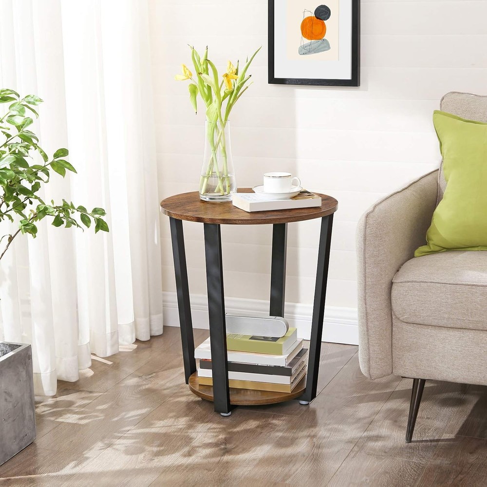 Round Side End Table 2-Tier Accent Bedside Table W/ Storage Shelf Easy Assembly