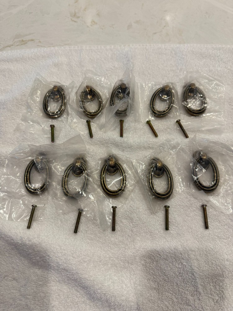 QTY 10 Dresser Drawer Pulls Handles Knobs Drop Pull Ring Antique Bronze