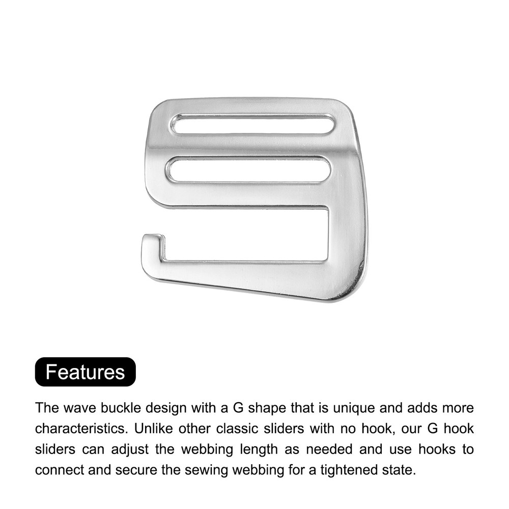 1.26" Webbing Release G Hook Buckle Adjuster for Backpack Strap, 2Pcs Silver