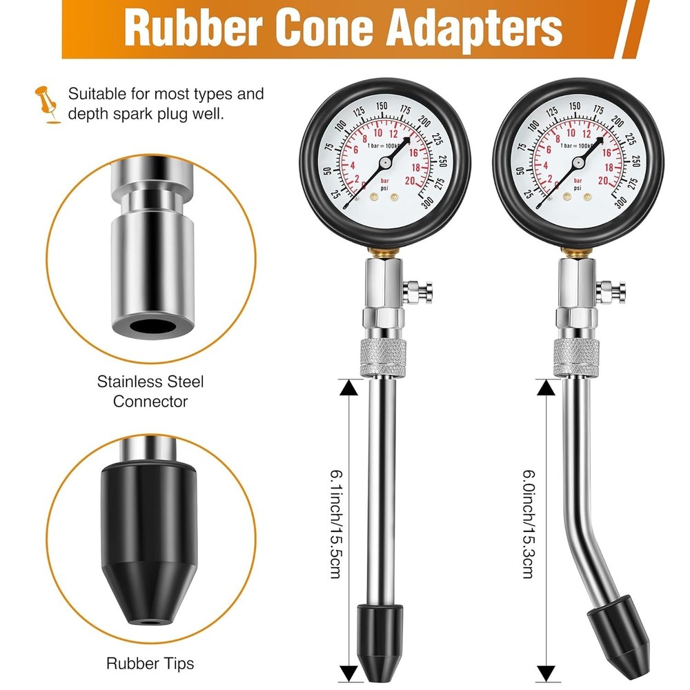 Universal 9-Piece Automotive Compression Tester & Spark Plug Tester in Red