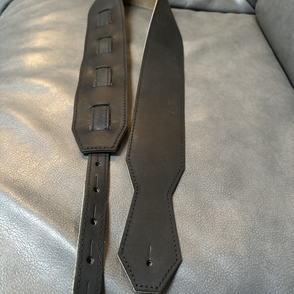 Leather Guitar Strap - Black Matte - 3’ Wide