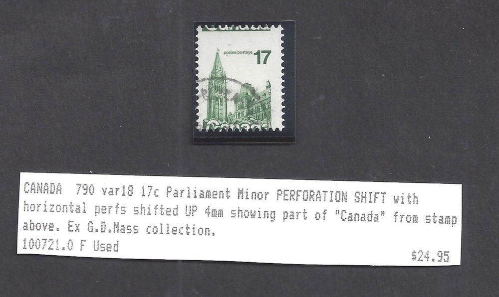 CANADA # 79O USED PERFORATION PRINT ERROR BS31521