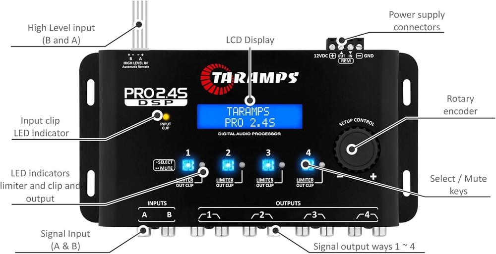 Pro 2.4S DSP Crossover Equalizer 15-Band Graphic 4-Channel Audio Processor