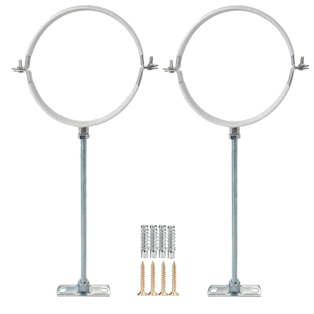 6" Adjustable Pipe Bracket Set - Heavy Duty Galvanized Iron Hanger Strap, Wall S