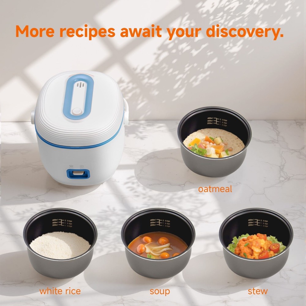 Non-Stick Mini Rice Cooker, 1 Cup-2 Cup, Blue