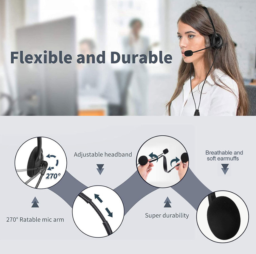USB Headset Headphone Microphone Noise Cancelling For PC Computer Call Chat