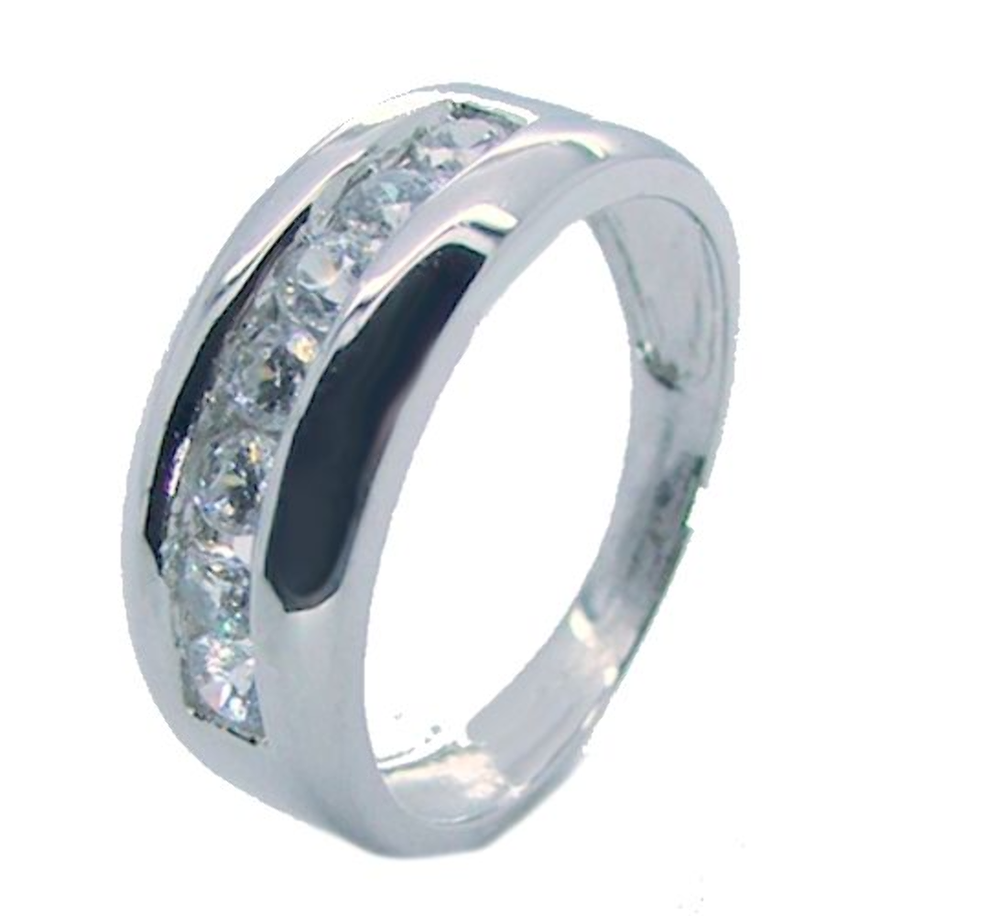 Edwin Earls Men's Round Cut Cz Sterling Silver Wedding Ring Band