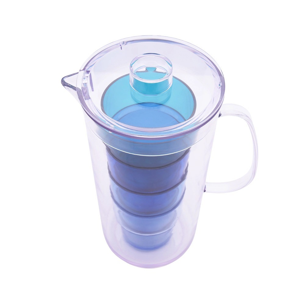3-Quart Blue Acrylic Pitcher with 14-Ounce Stackable Tumbler Set