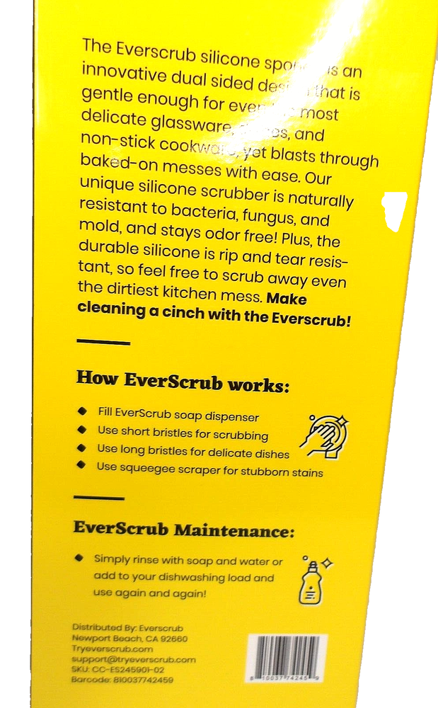 NEW!! EverScrub All Purpose Silicone Sponge, 2 Pack, Reusable, Yellow