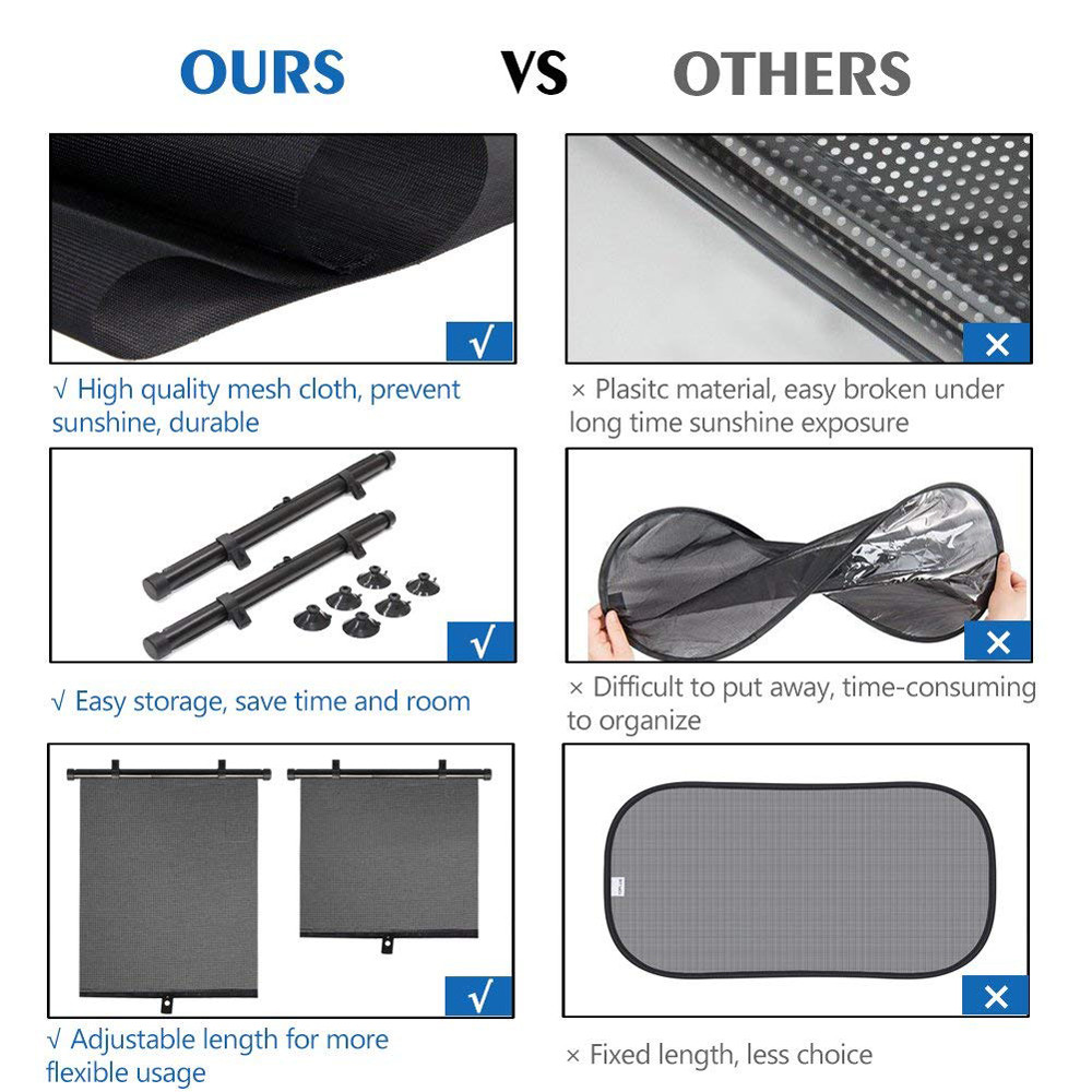 Pair Car Window Sun Shade Roller Blind Screen Protector Baby Kids Side Sun Visor