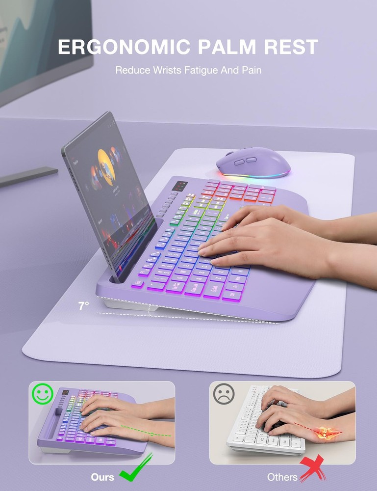 SABLUTE Wireless Keyboard and Mouse Combo, 9 Backlit Effects, Wrist Rest, Pho...