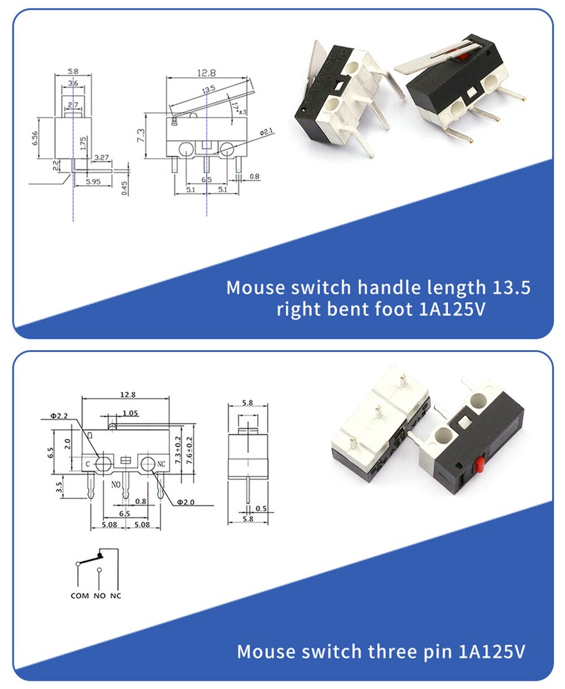 3-Pins PCB Momentary Push Micro Switche Micro Limit Switch 1A 125V Mouse Button