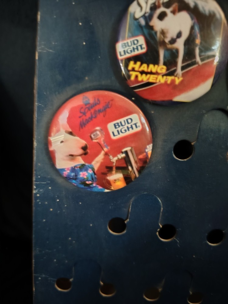 Vintage Spuds Mackenzie Button Display With 11 Buttons