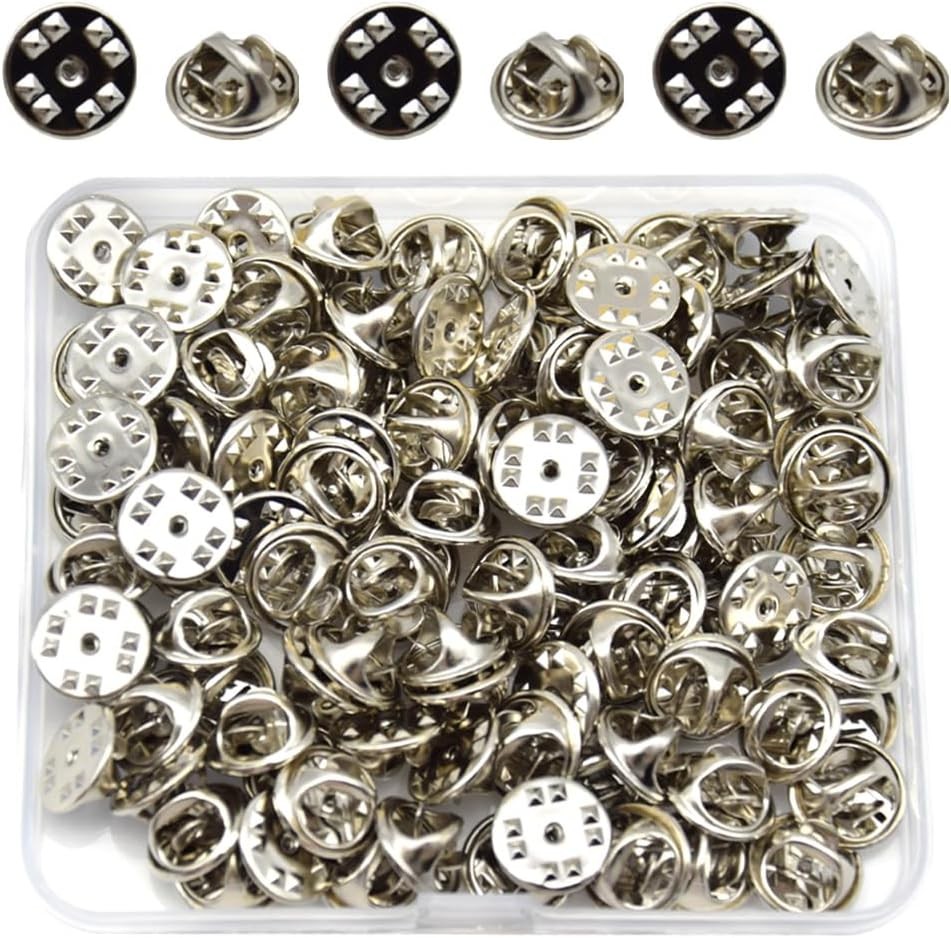 100 Pcs Locking Pin Backs 11mm Brooch Back Butterfly Keepers Silver