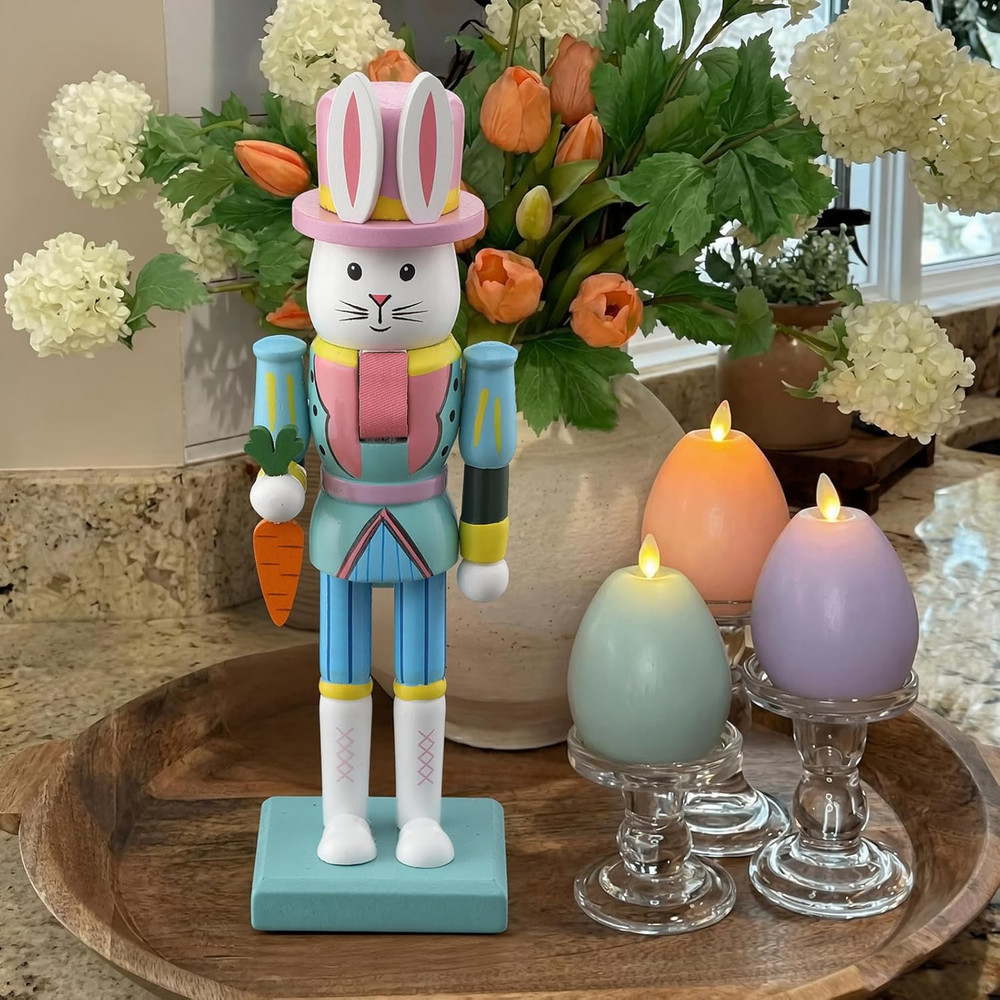 Easter Bunny Nutcracker 10 Inch Traditional Rabbit Wooden Nutcrackers Easter Dec