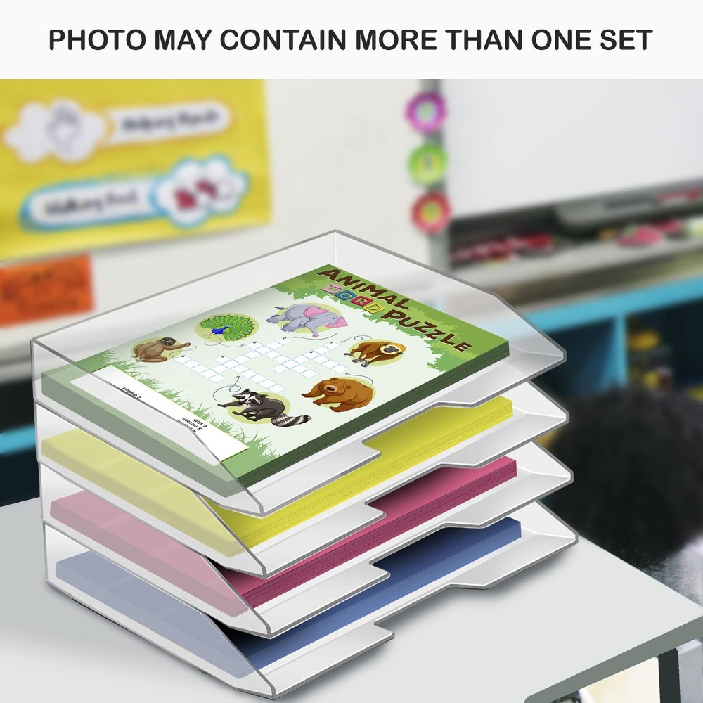 2 Tier Paper Organizer Letter Tray – Plastic Stackable Desk File Organizer, S...