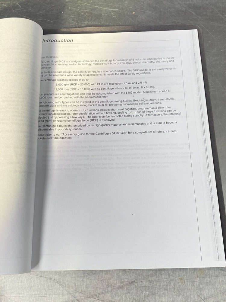 Eppendorf 5403 Refrigerated Centrifuge - Users Guide / Instructions Book Manual