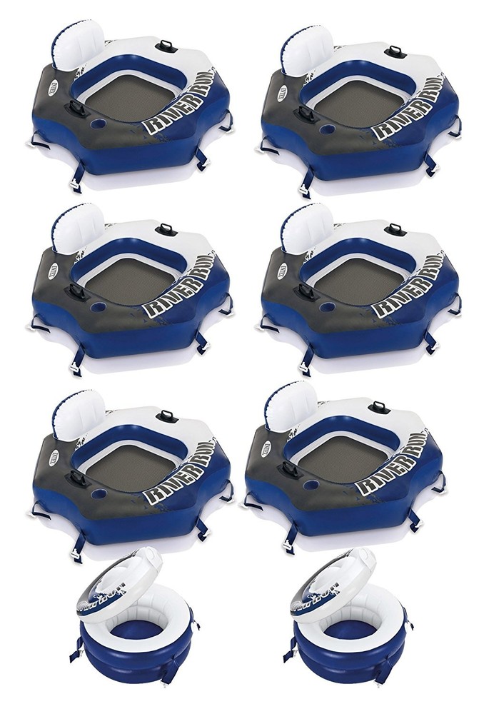 Intex River Run Connect Lounge Inflatable Tube 6 Pack and 2 Connecting Coolers