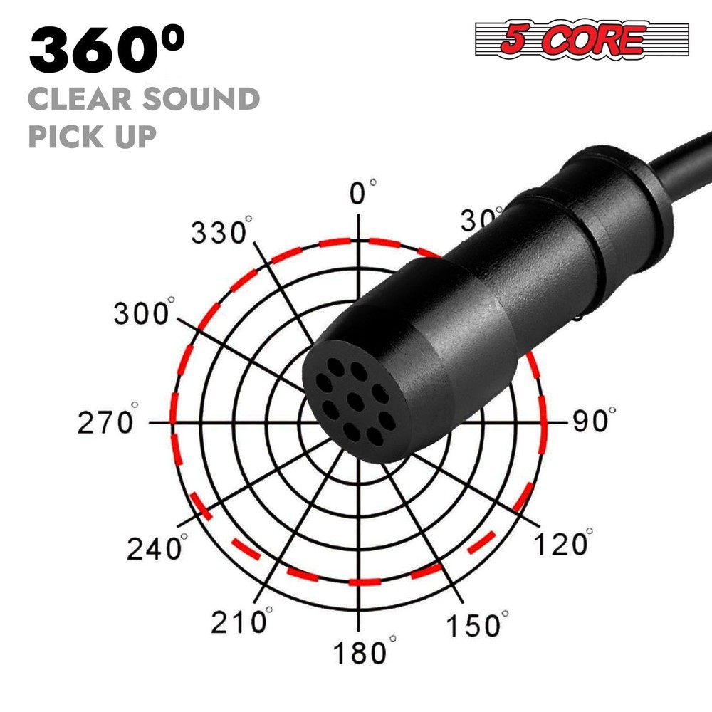 5 Core Omnidirectional Lavalier Microphone Clip-On Lapel Mic 3.5mm 2M
