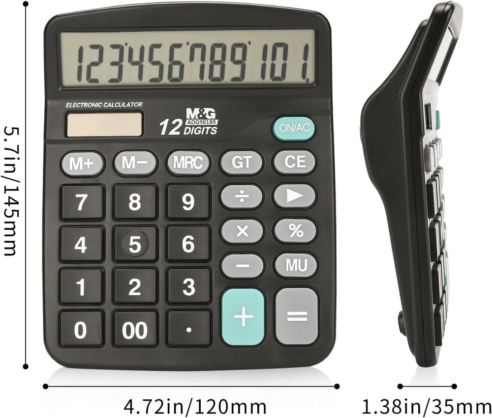 Stylish 12 Digit LCD Calculator - Solar & Battery with Comfortable Key Input