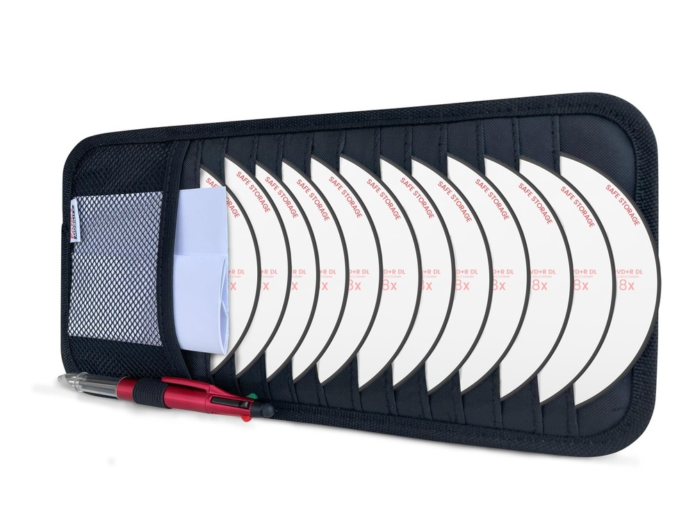 Car CD Case Holder - Sun Visor Organizer for 12 CDs/DVDs, Mesh Pockets