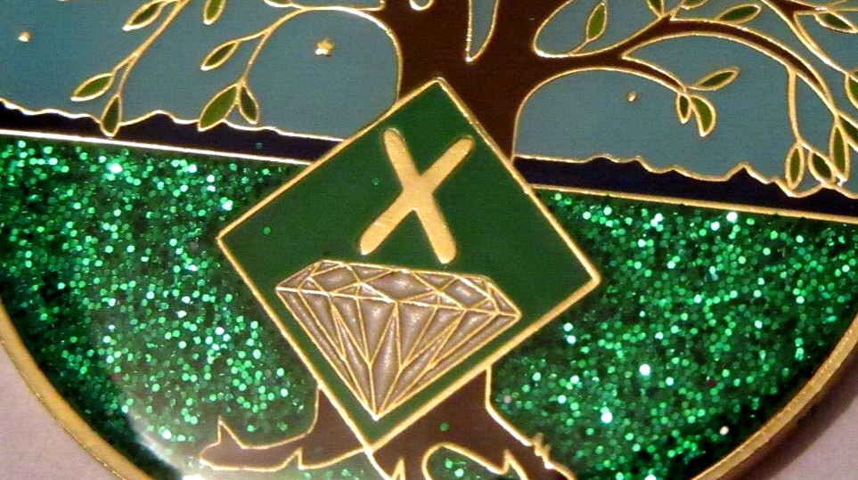 Narcotics Anonymous NA Tree Green 10 Year Medallion Gold Black