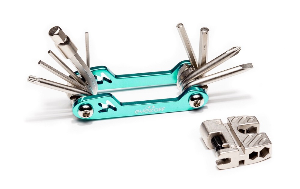 EyezOff Folding Bicycle Multi Tool With 18 Functions (Aquamarine/Silver)