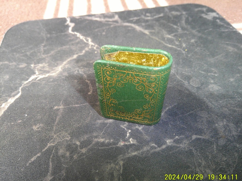 Antique Pocket Match Holder Safe Box Painted LIBRARY BOOK