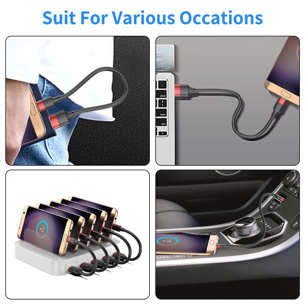 10 Pack Short Micro USB Cable 1ft, Bulk 12 inch 1 FT, Red