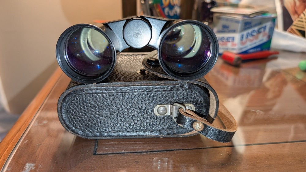 Black opera glasses. Black binoculars. Soviet opera. Binoculars. Leather case