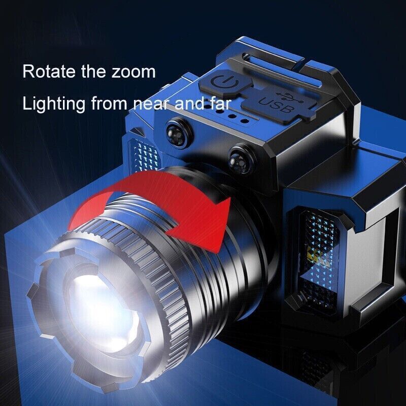 NEW 5-Modes USB RechargeableLED Headlamp Zoomable Headlight Head TorchFlashlight