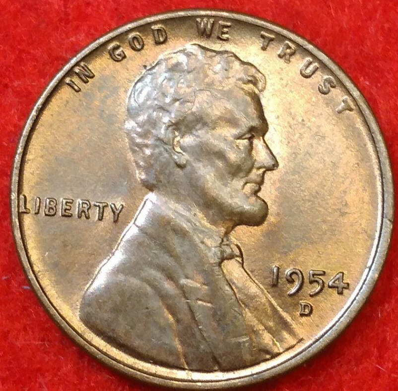 1954 D Cracked Skull Error Lincoln Wheat Cent #76
