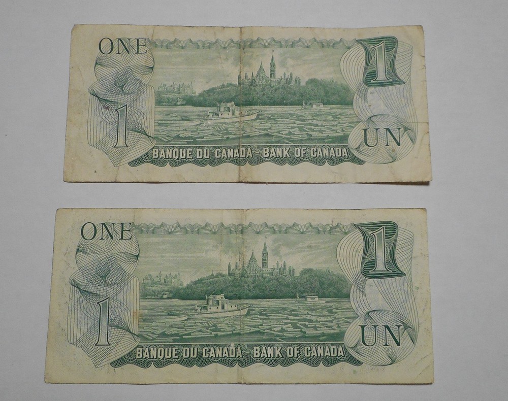 2 1973 One Dollar Notes Bills Canada Lot