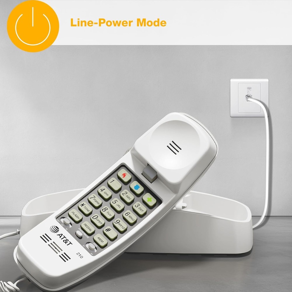 AT&T 210 Basic Trimline Corded Phone Single Line No AC Power Required (White)