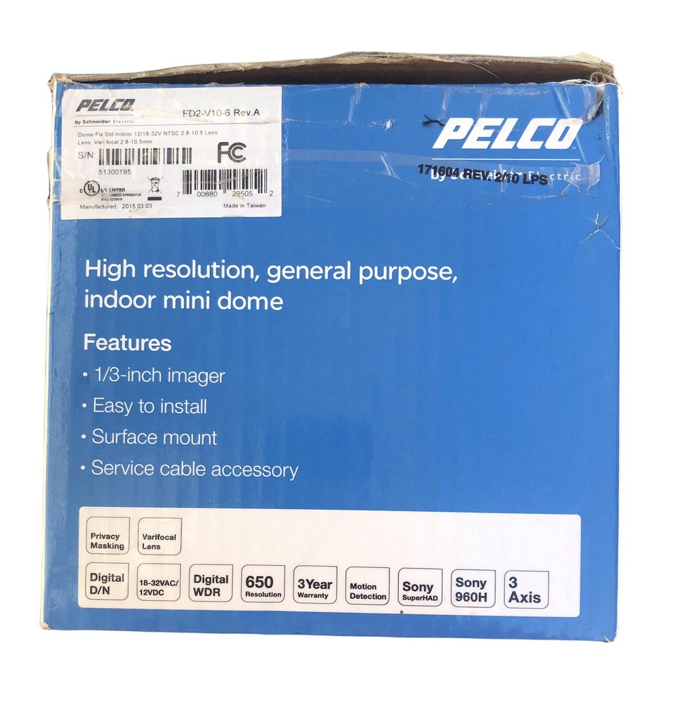 Security Camera, Dome Camera Pelco, Camera Pelco FD2-V10-6