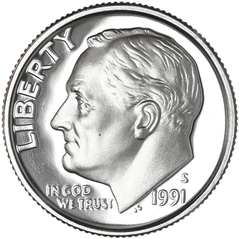 1991 S Roosevelt Dime Gem DCam Proof CN-Clad