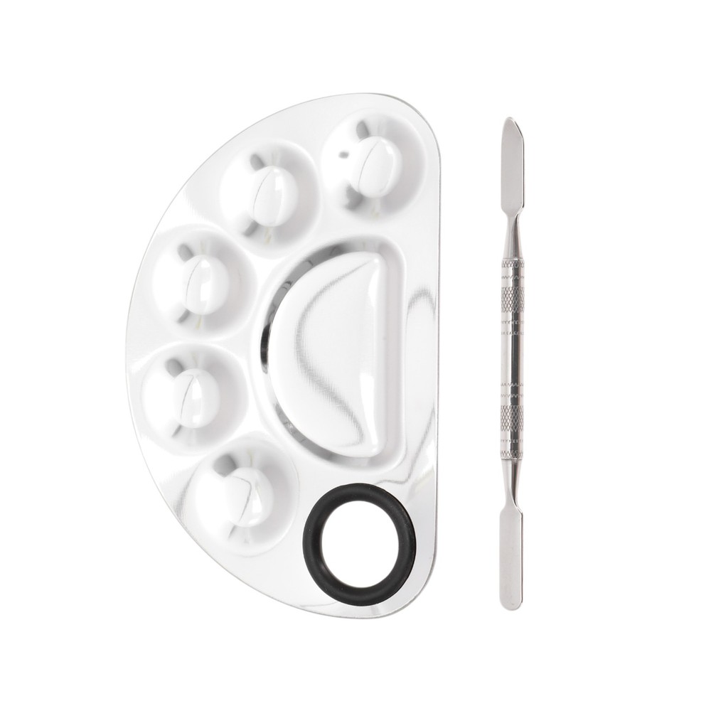 Small Half Circle Finger Hole Foundation Spatula Silver Tone 1 Set