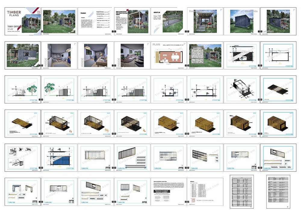 Tiny Office Plan, 12’ x 24’ Small Office Plans, Tiny House Plans, Hard Copy