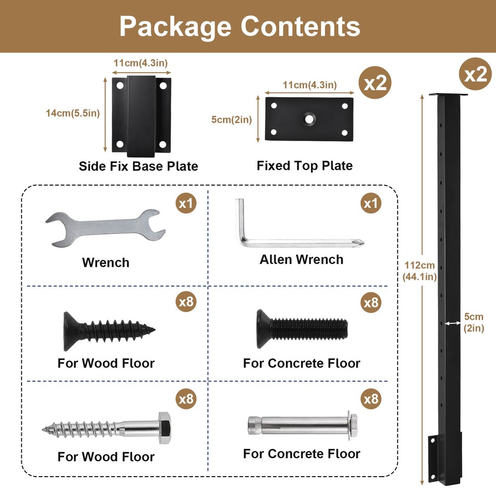 2 Pack Stainless Steel Side Mount Square Cable Railing Post 38"x2"x2 w/ Hardware