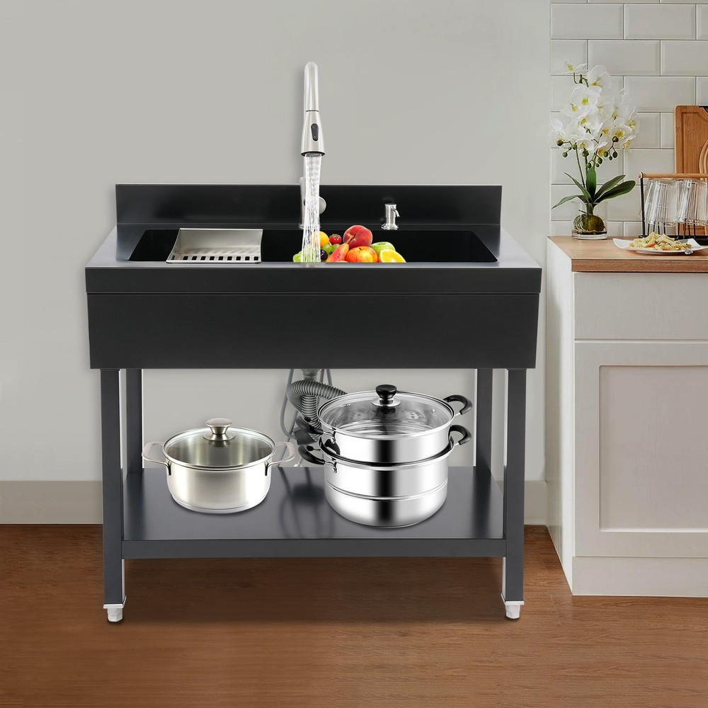 Freestanding Stainless Steel Utility Sink, Rectangular Single Bowl Utility Sink