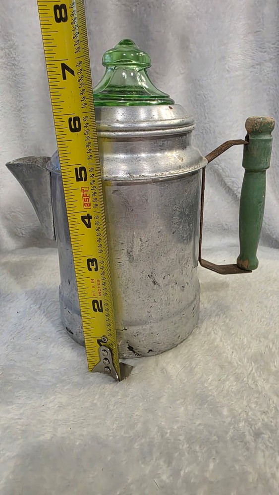 VTG Aluminum Ware Coffee Maker Uranium Glass Percolator