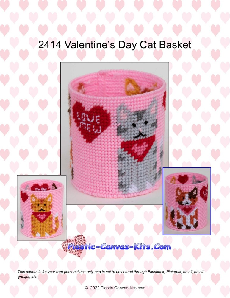 Valentine's Day Cats Basket-Plastic Canvas Pattern or Kit