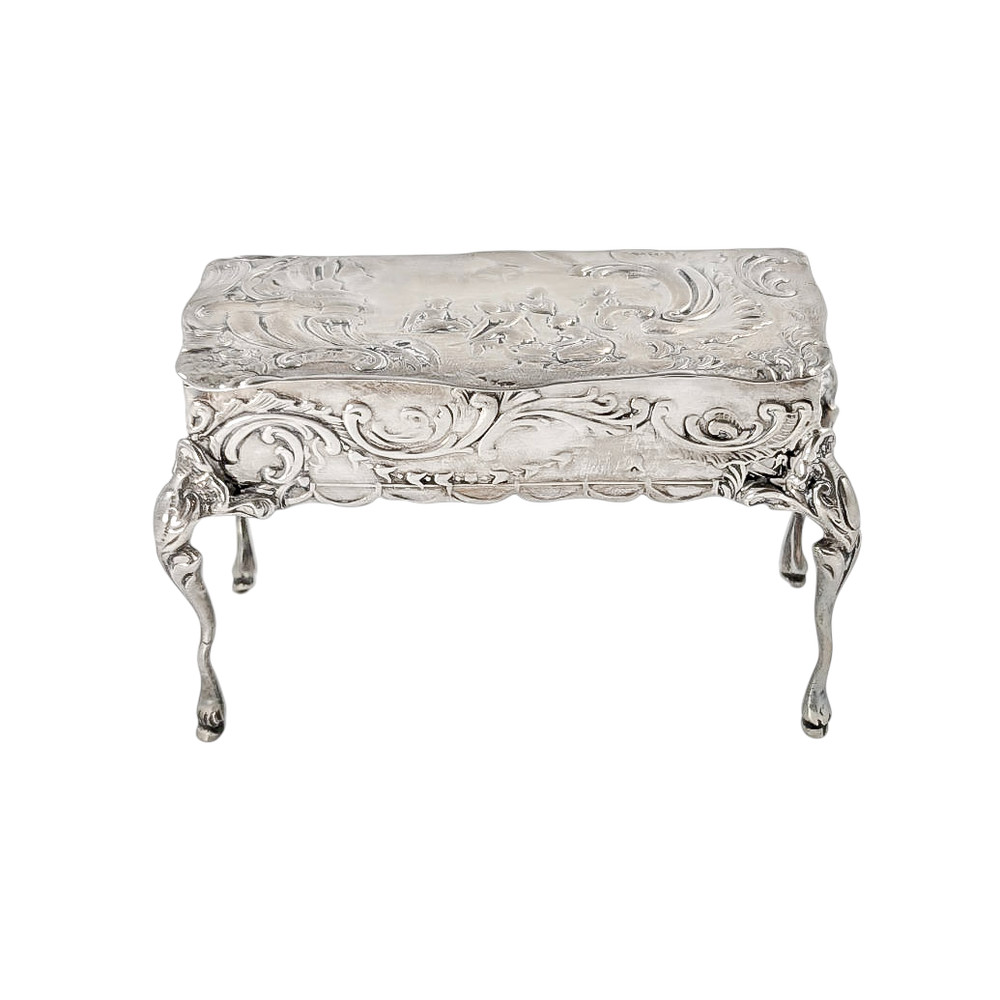 19th C Neoclassical imported Hanau 930 silver miniature table trinket ring box