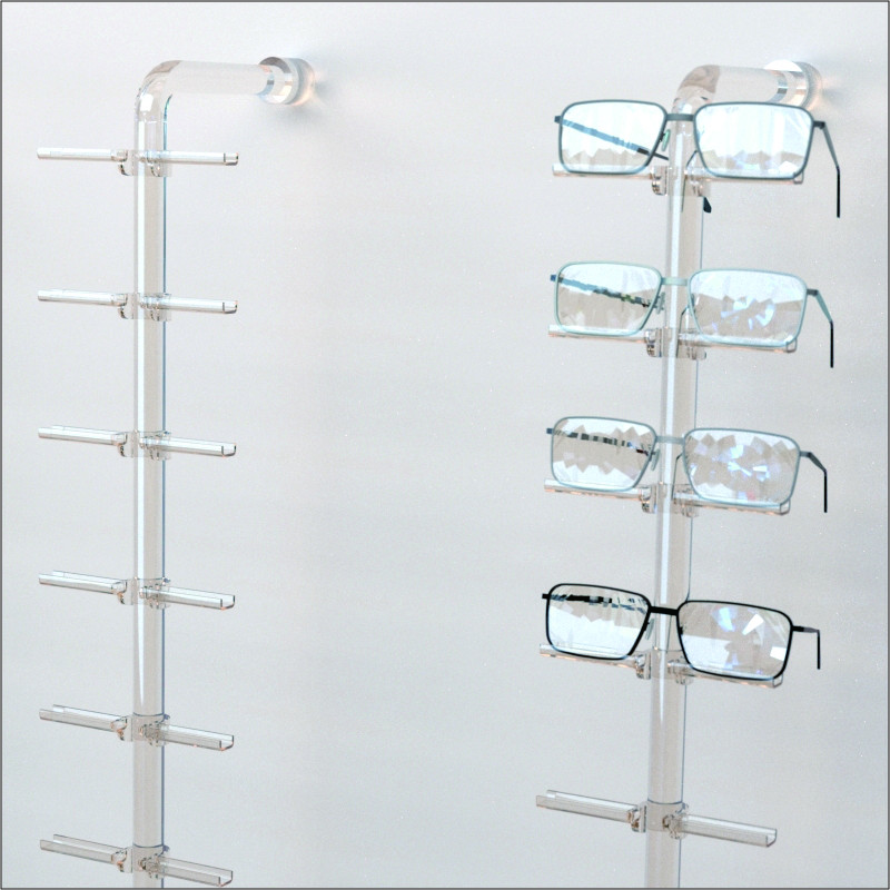 Optical Display - Acrylic Wall Mount Eyewear Display Rod with12 Flat Clips